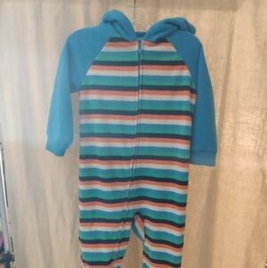 Okie dokie footed hooded onesie sleeper, 2t Blue striped. NWOT